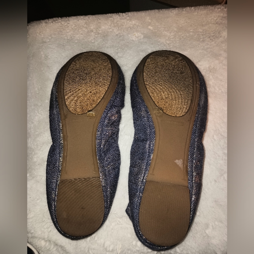 Lucky Brand blue canvas with shimmer gold  ballet flats 10M/40 - Picture 6 of 7